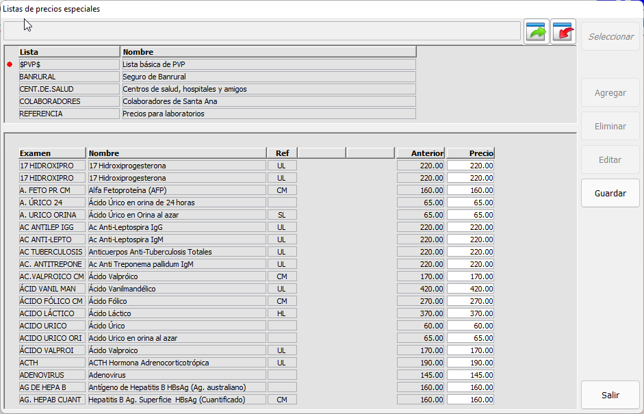 <p>Modificación listado de precios especiales</p>